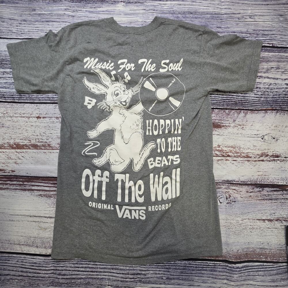 Vans Sound System Off The Wall Music Records Graphic T-Shirt Gray Size Small